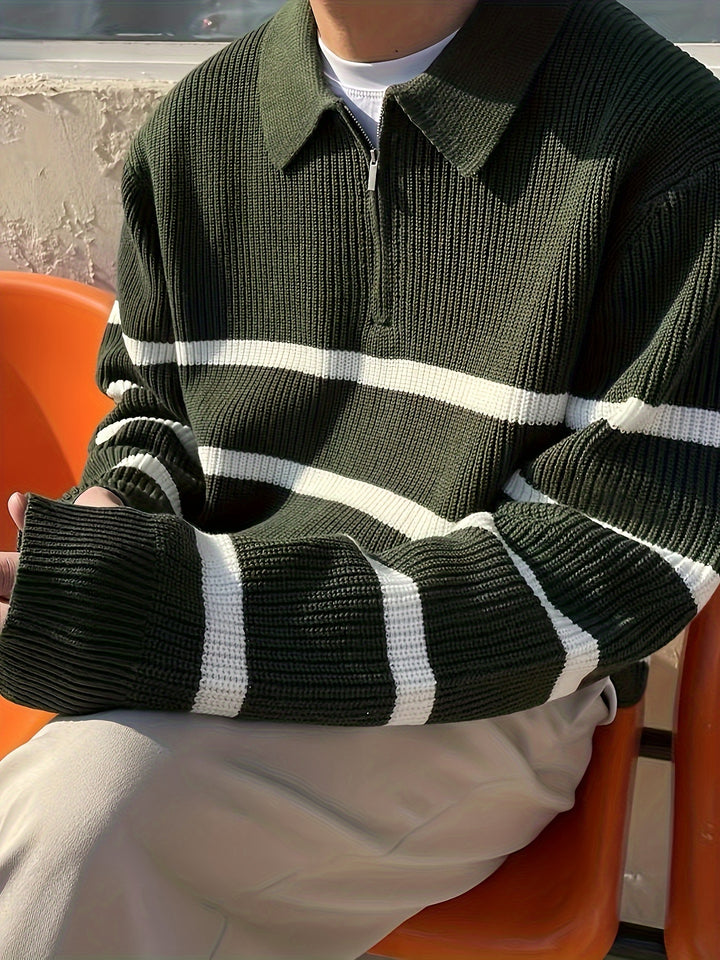 Armando - Half-zip BW Striped Sweater