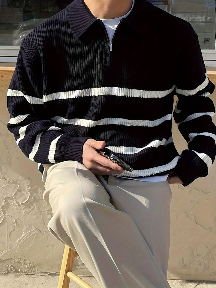 Armando - Half-zip BW Striped Sweater
