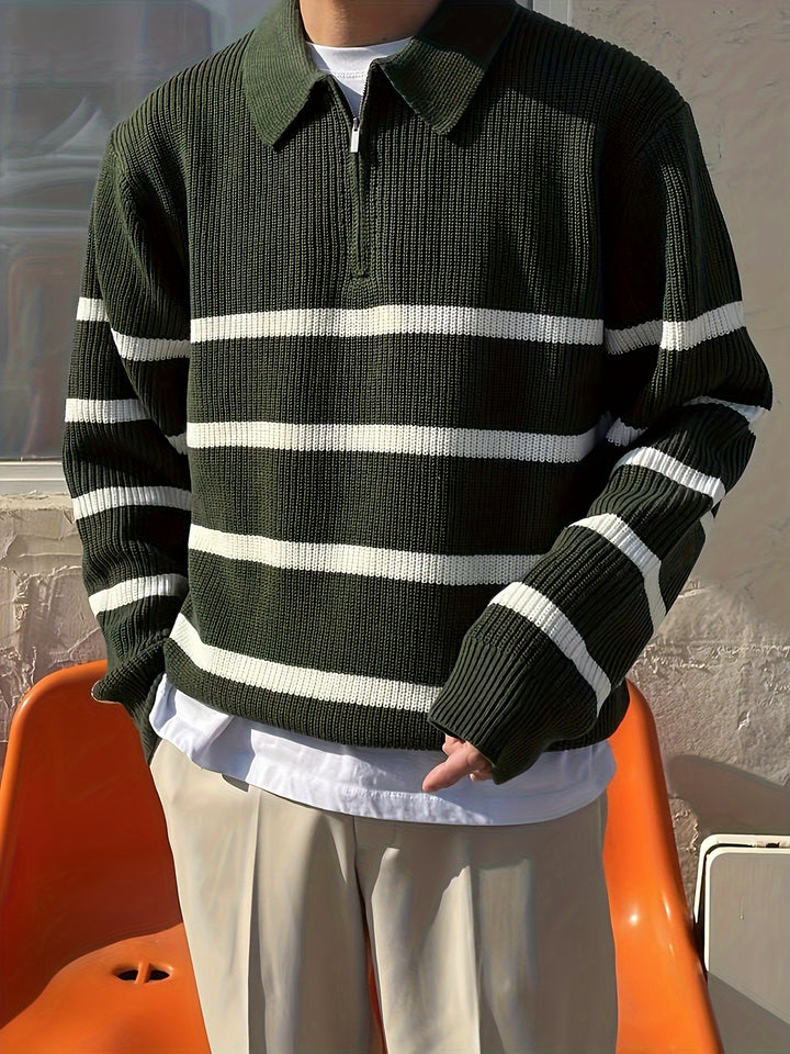 Armando - Half-zip BW Striped Sweater