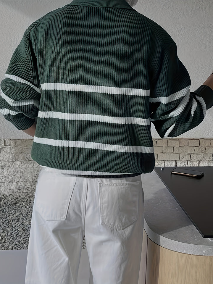 Armando - Half-zip BW Striped Sweater