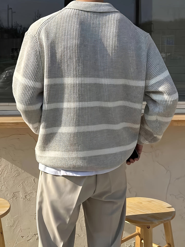 Armando - Half-zip BW Striped Sweater
