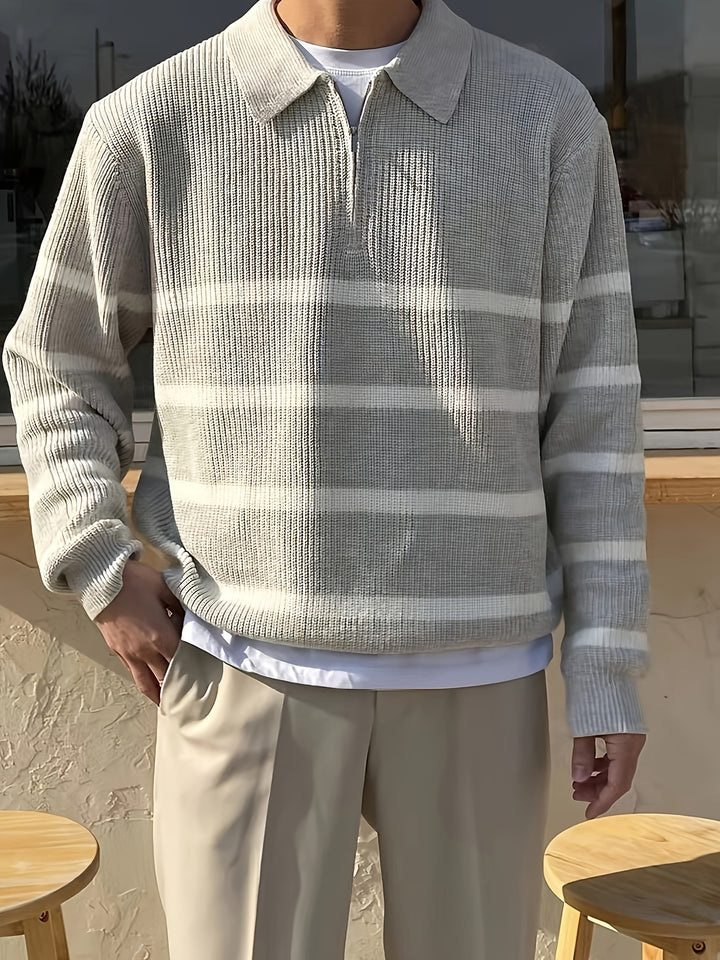 Armando - Half-zip BW Striped Sweater